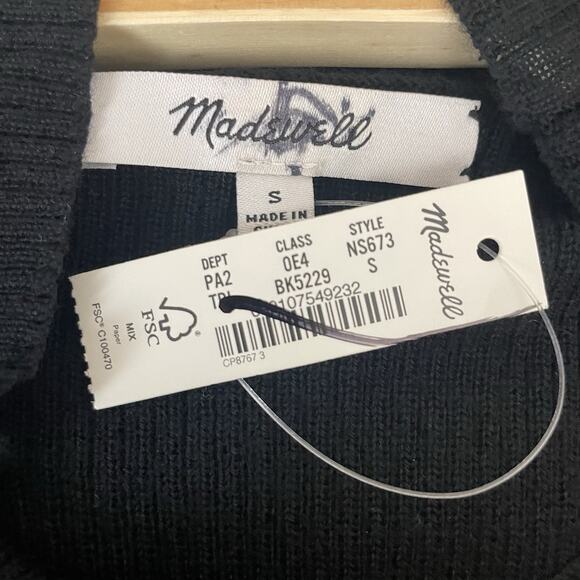 Madewell Ribbed Merino Wool Mockneck Sweater Tee True Black Small NS673 Minimal - Picture 3 of 8